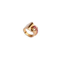 Bague Tank en or jaune et en rubis - Castafiore