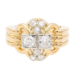 Bague Tank en or jaune, platine et diamants - Castafiore