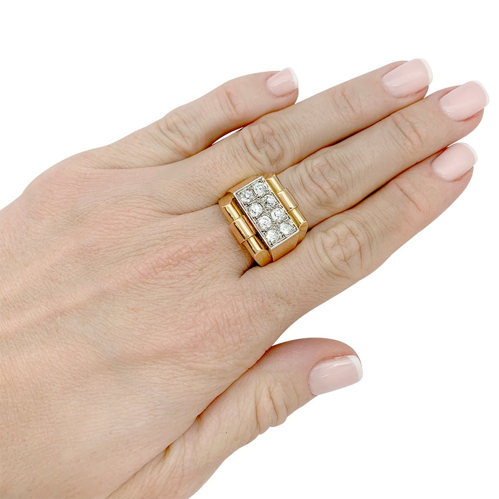 Bague Tank en or rose, platine, diamants - Castafiore