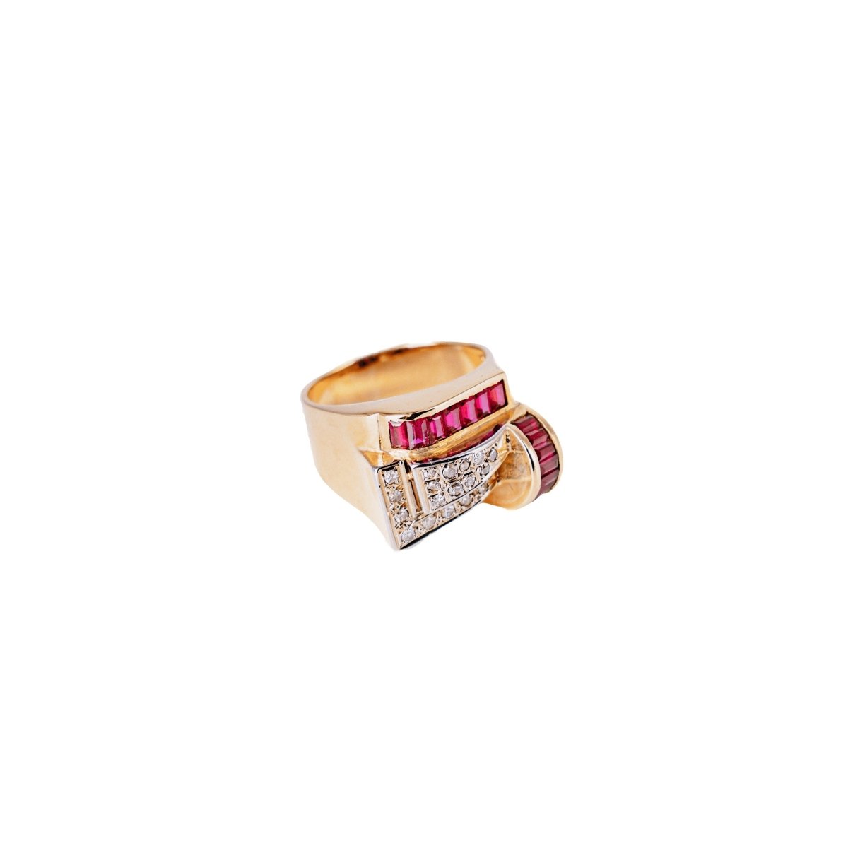 Bague Tank en or rose, rubis et diamants - Castafiore