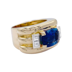 Bague, "Tank", or jaune, saphir, diamants - Castafiore