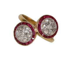 Bague Toi Et Moi Art Déco rubis & diamants - Castafiore