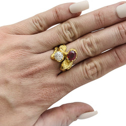 Bague toi et moi en or jaune, diamant et rubis - Castafiore