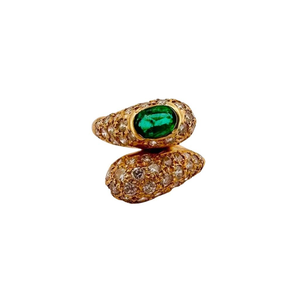 Bague Toi et moi en or jaune, émeraude et diamants - Castafiore