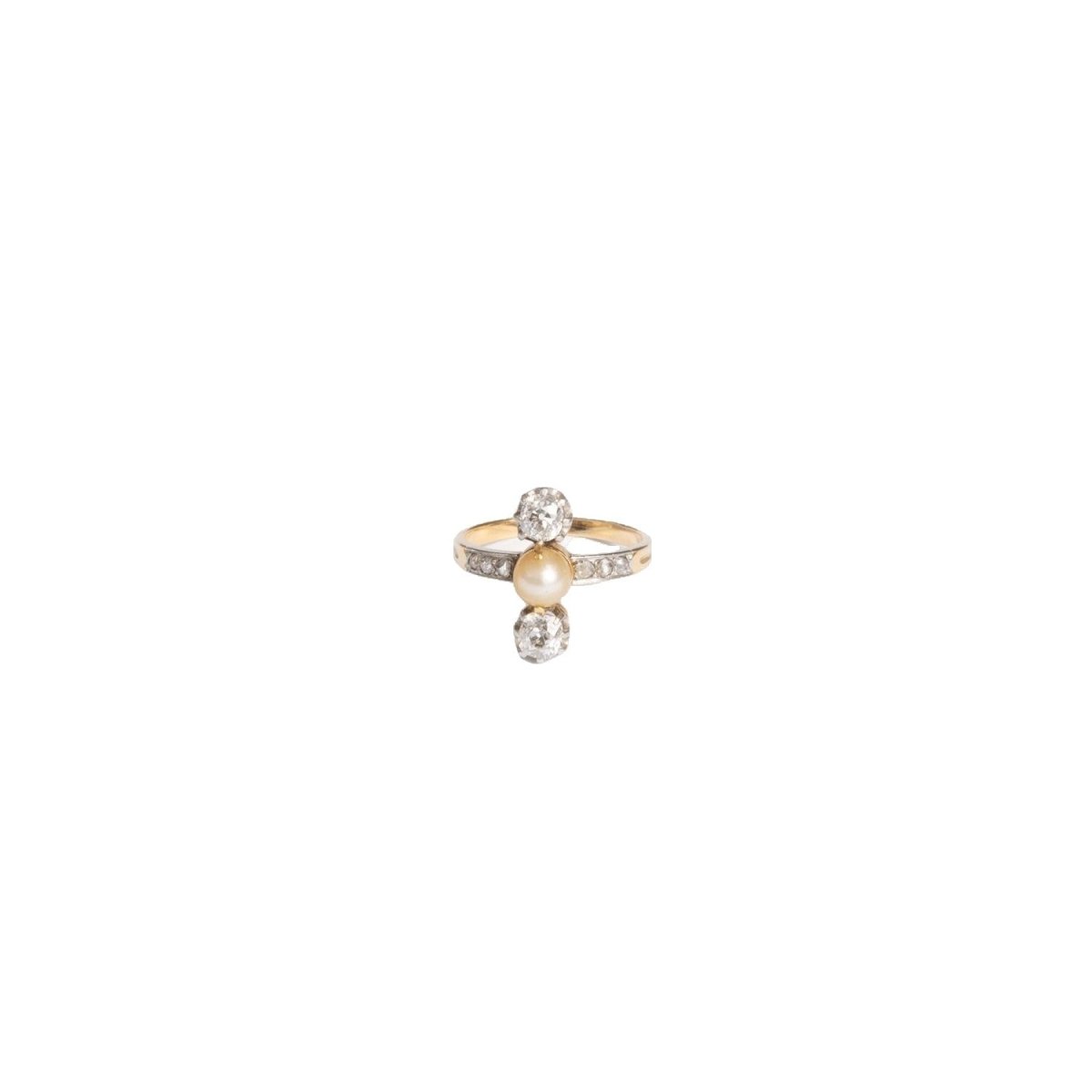 Bague Toi et moi en or jaune ornée d'une perle et de diamants - Castafiore