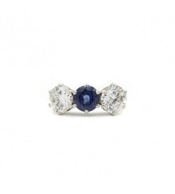 Bague Trilogie en or jaune et platine, saphir et diamants - Castafiore