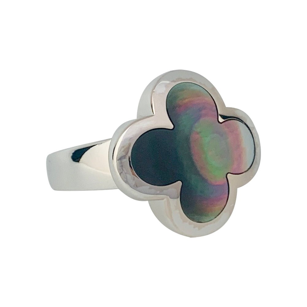 Bague VAN CLEEF & ARPELS modèle "Pure Alhambra" en or blanc, nacre grise - Castafiore