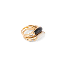 Bagues duo CARTIER en or jaune, nacre ou onyx et diamants - Castafiore