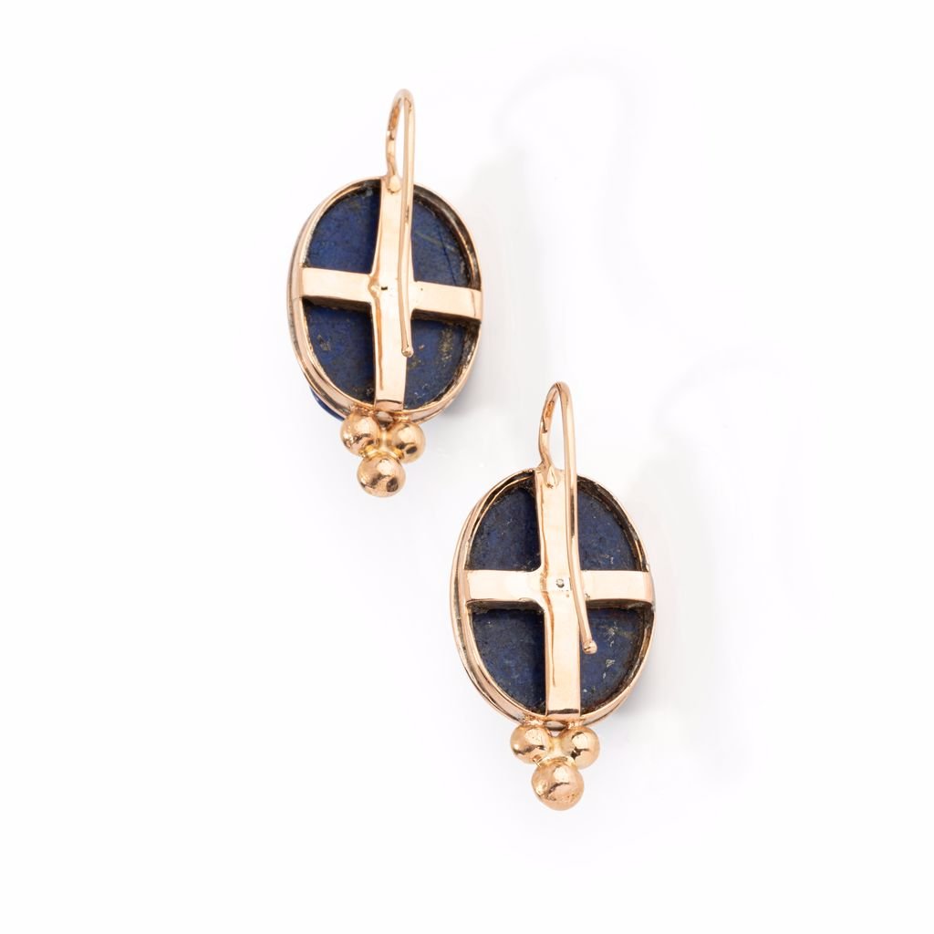 Boucles d'oreille Egyptomania en lapis lazuli et or rose - Castafiore