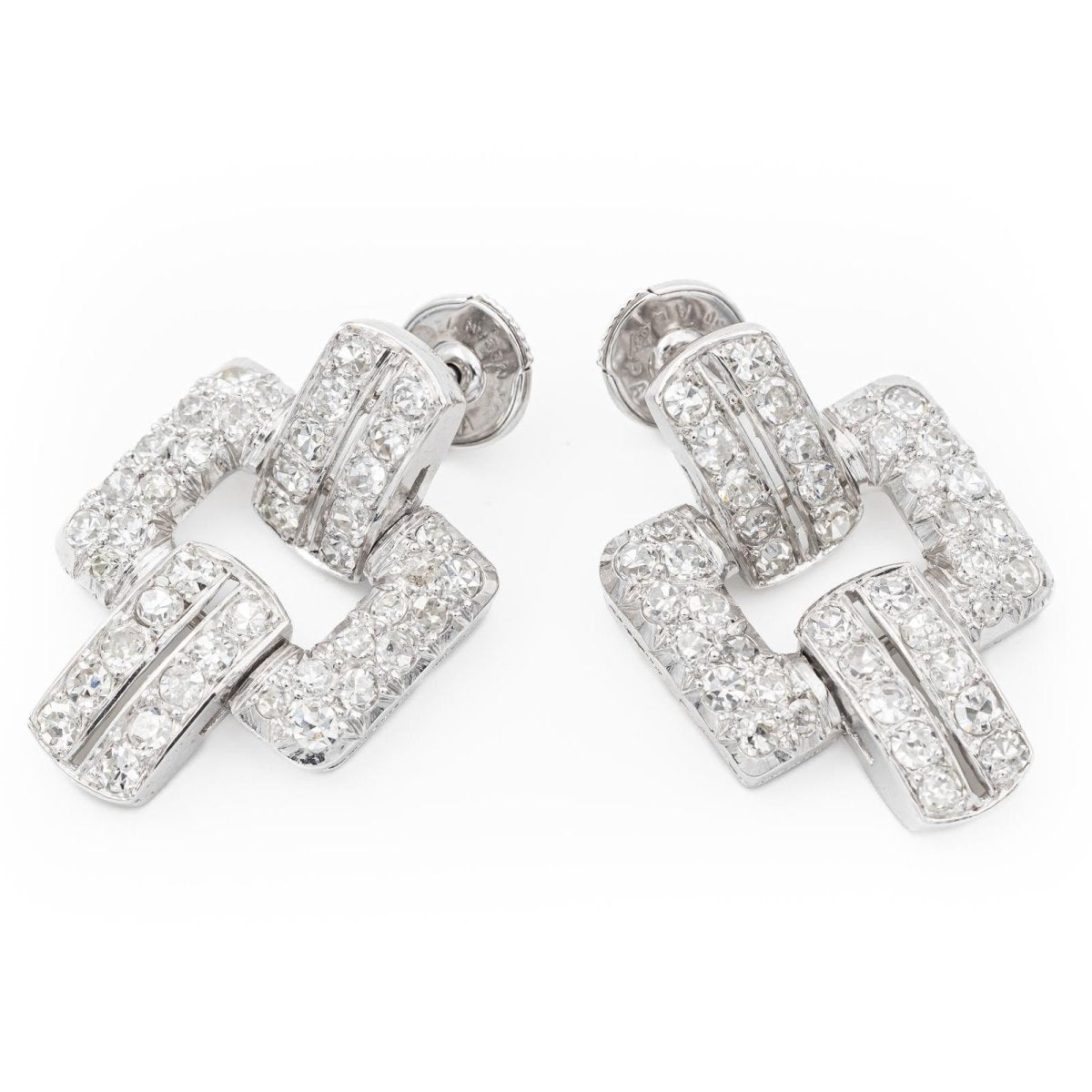 Boucles d'oreilles Alpa art déco en platine, or blanc et diamants - Castafiore
