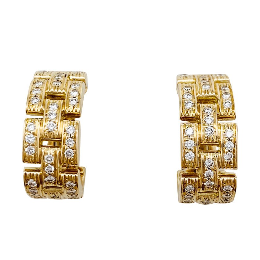 Boucles d'oreilles CARTIER, "Maillon Panthère 3 rangs pavés", or jaune, diamants - Castafiore