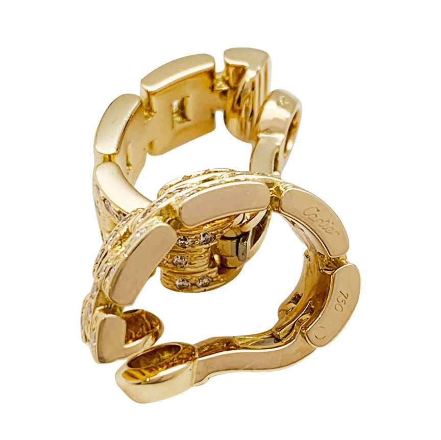 Boucles d'oreilles CARTIER, "Maillon Panthère 3 rangs pavés", or jaune, diamants - Castafiore