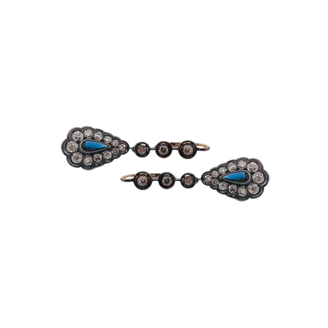 Boucles d'oreilles Dormeuses, saphirs et diamants - Castafiore