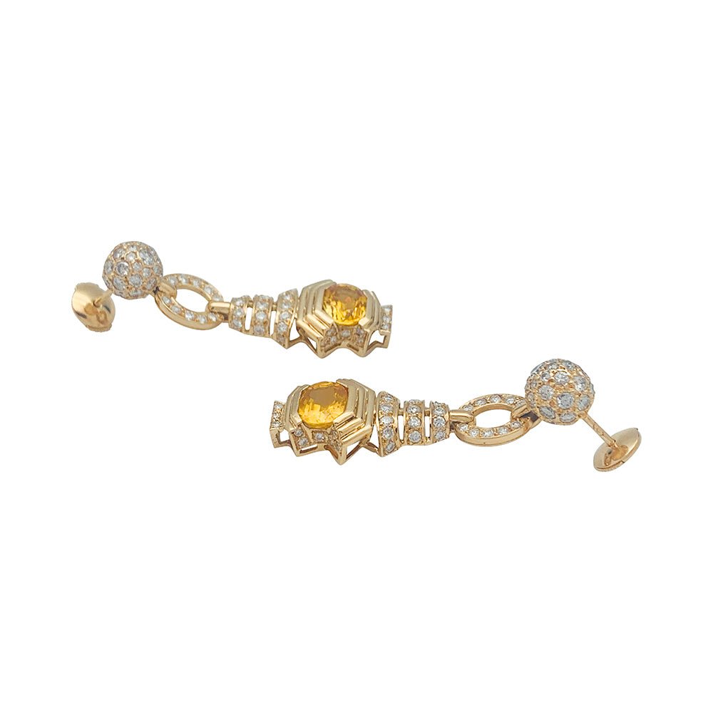 Boucles d'oreilles en or jaune saphirs jaunes et diamants - Castafiore