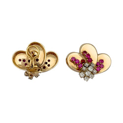 Boucles d'oreilles en or rose des années 1940 pierres rouges, brillants - Castafiore