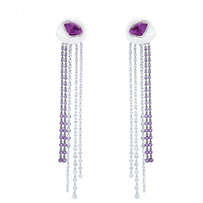 Boucles d'oreilles Lydia Courteille céramique blanche or blanc diamants améthyste - Castafiore