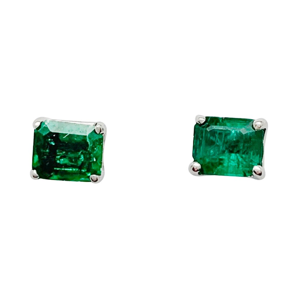 Boucles d'oreilles or blanc émeraudes - Castafiore