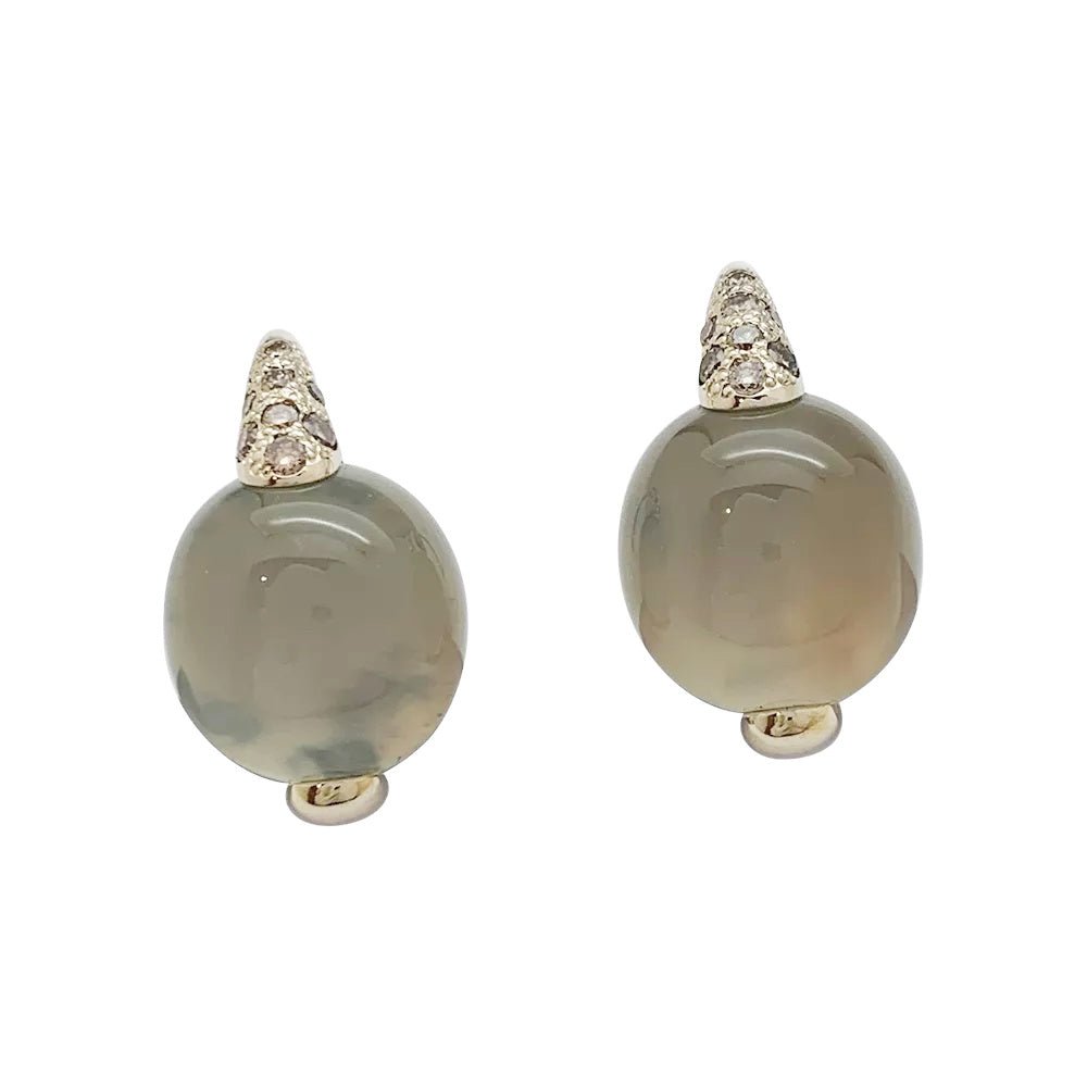 Boucles d'oreilles Pomellato, "Luna", or naturel, diamants et pierre de lune - Castafiore