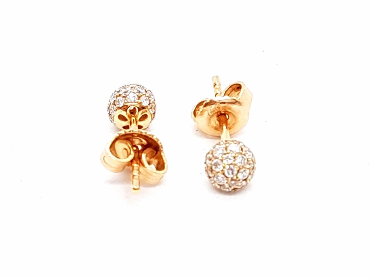 Boucles d'oreilles Puces boules pavées diamants en or rose - Castafiore