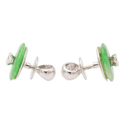 Boucles d'oreilles Puces en or blanc, jades jadéite et diamants - Castafiore