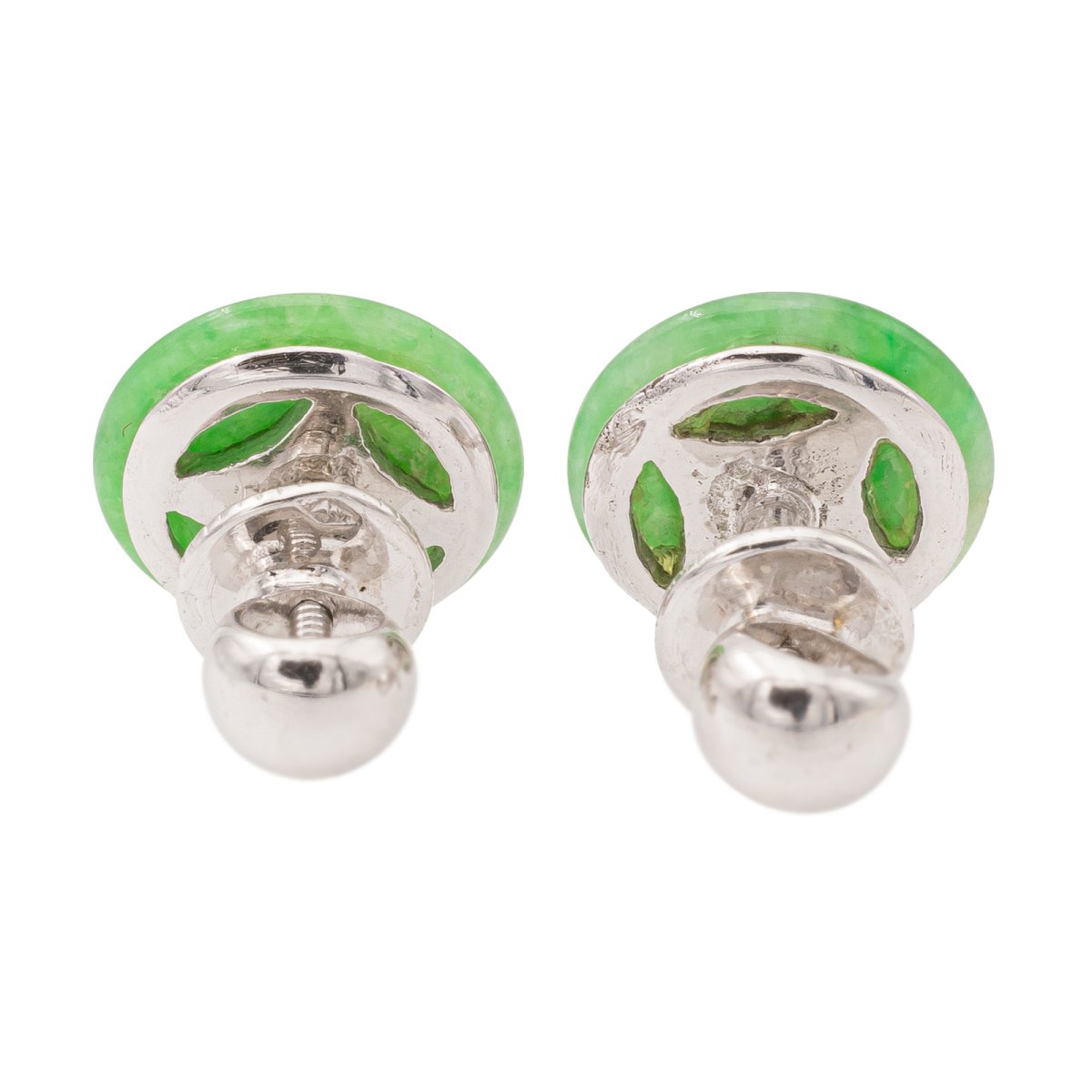 Boucles d'oreilles Puces en or blanc, jades jadéite et diamants - Castafiore