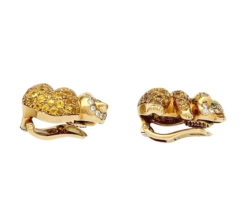Boucles d’oreilles VAN CLEEF & ARPELS "Oursons" en or jaune, saphir et diamants - Castafiore