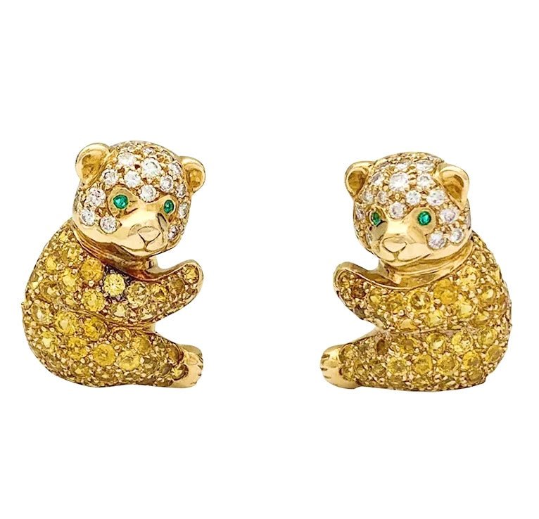 Boucles d’oreilles VAN CLEEF & ARPELS "Oursons" en or jaune, saphir et diamants - Castafiore