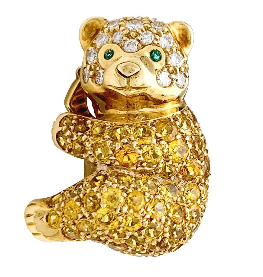 Boucles d’oreilles VAN CLEEF & ARPELS "Oursons" en or jaune, saphir et diamants - Castafiore