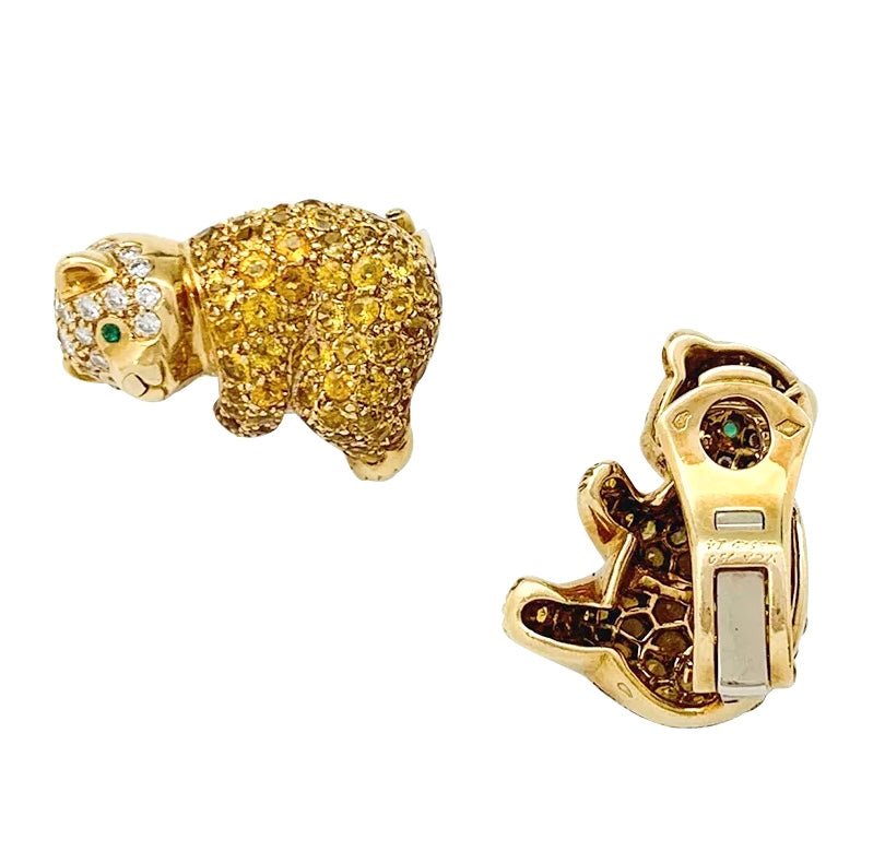 Boucles d’oreilles VAN CLEEF & ARPELS "Oursons" en or jaune, saphir et diamants - Castafiore