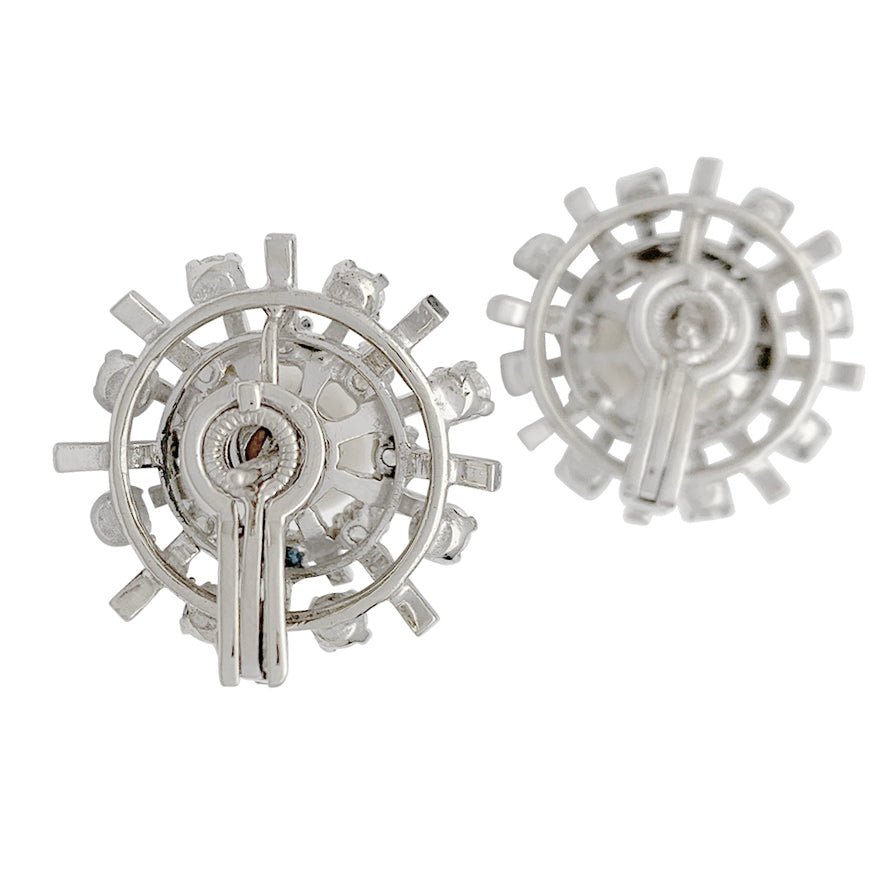 Boucles d'oreilles vintage or blanc, diamants, perles - Castafiore