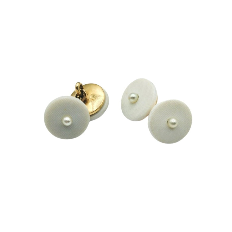Boutons de manchette en or jaune et résine blanche - Castafiore