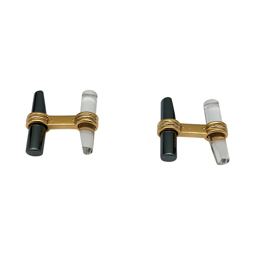 Boutons de manchette VAN CLEEF & ARPELS en or jaune, quartz et hématites - Castafiore