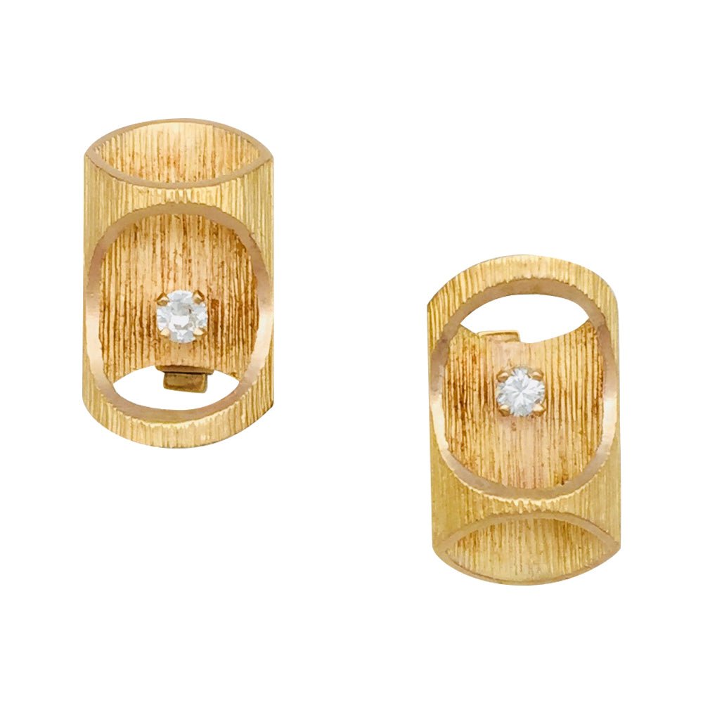 Boutons de manchettes "bambou" en or jaune et diamants, 1970 - Castafiore