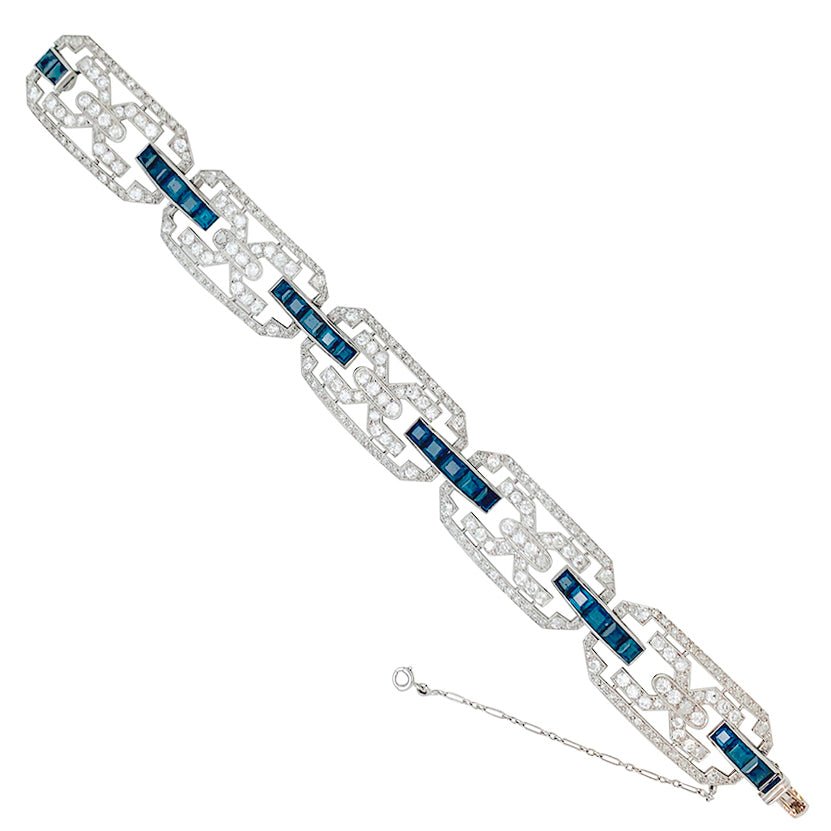 Bracelet Art Déco en platine, diamants et saphirs - Castafiore