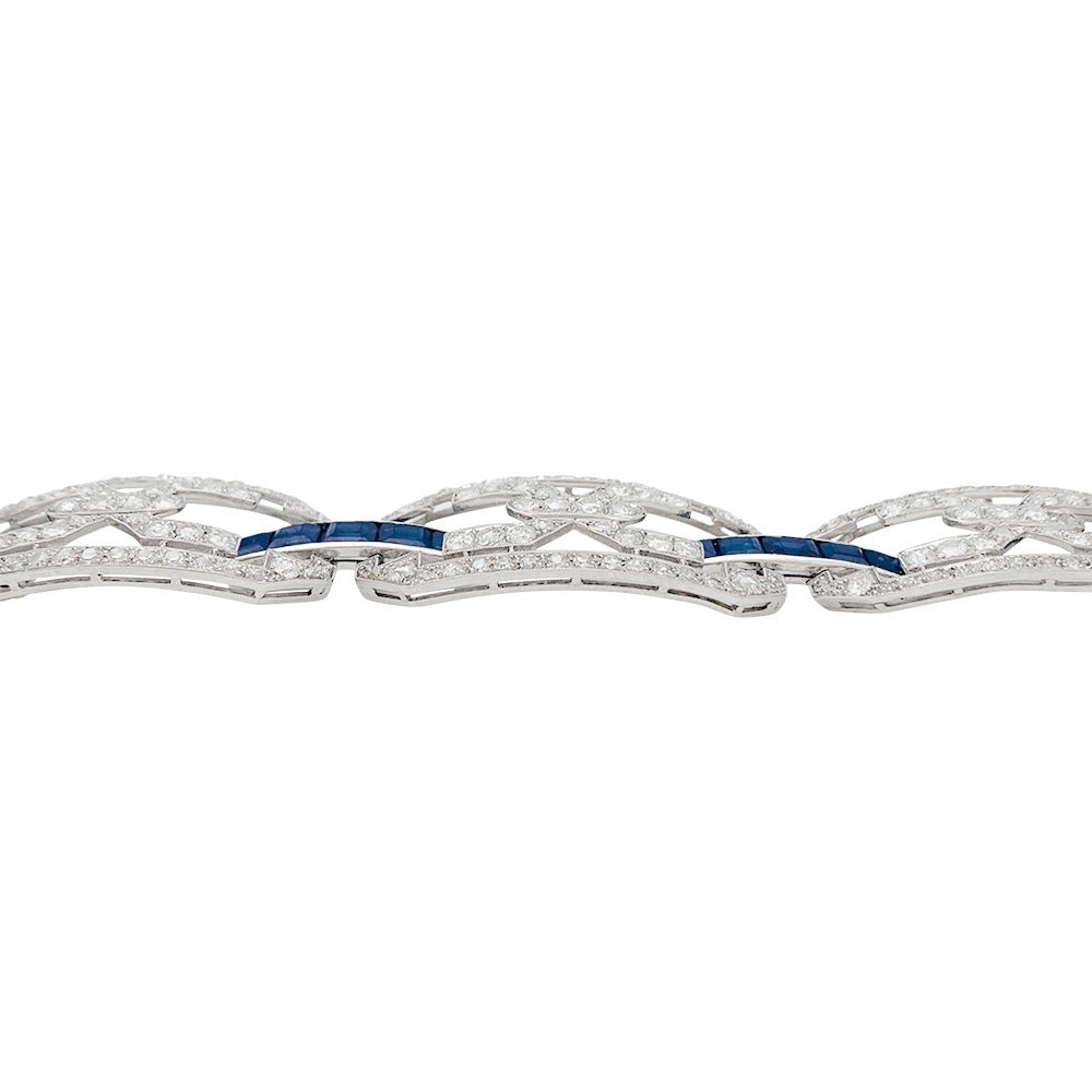 Bracelet Art Déco en platine, diamants et saphirs - Castafiore