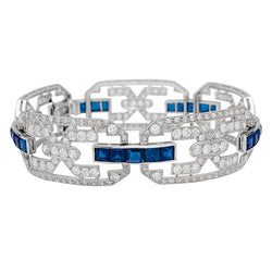 Bracelet Art Déco en platine, diamants et saphirs - Castafiore