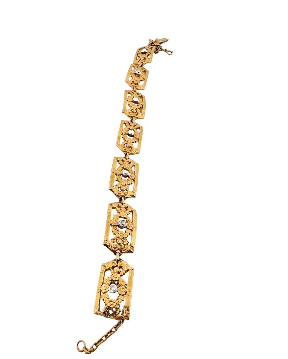 Bracelet en or jaune à maillons rectangulaires et diamants - Castafiore