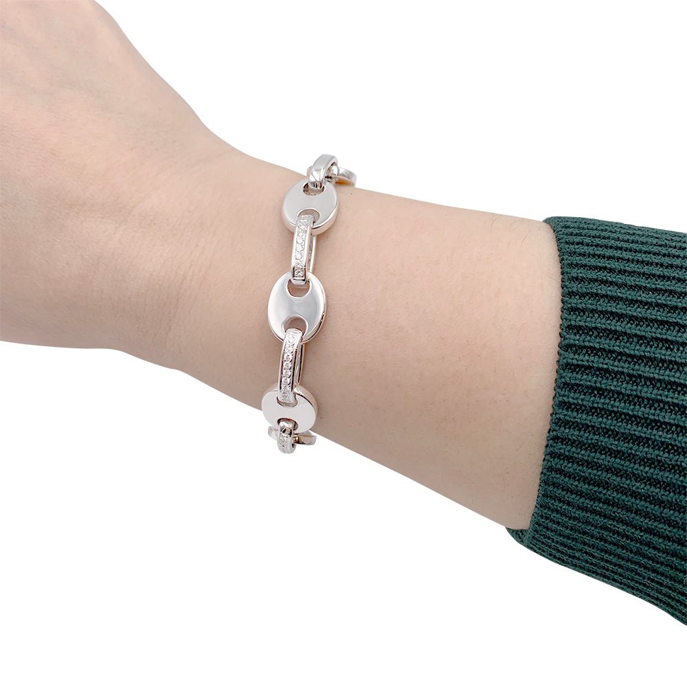Bracelet fantaisie, or blanc, diamants - Castafiore
