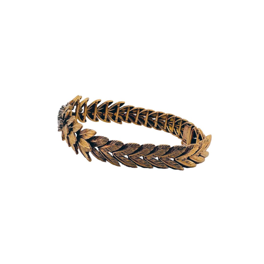 Bracelet feuillage en or jaune et diamants - Castafiore