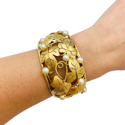 Bracelet feuilles de lierre en or jaune et perles - Castafiore