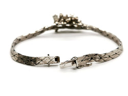 Bracelet géométrique motif feuillage en or blanc, perles et diamants - Castafiore