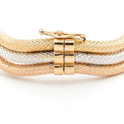 Bracelet Jonc ondulé en ors jaune, blanc et rose - Castafiore
