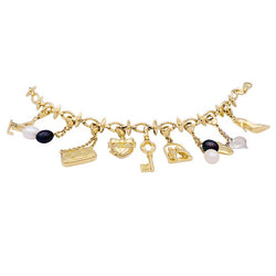 Bracelet Louis Vuitton, "Idylle", breloques, or jaune, or blanc, perles. - Castafiore