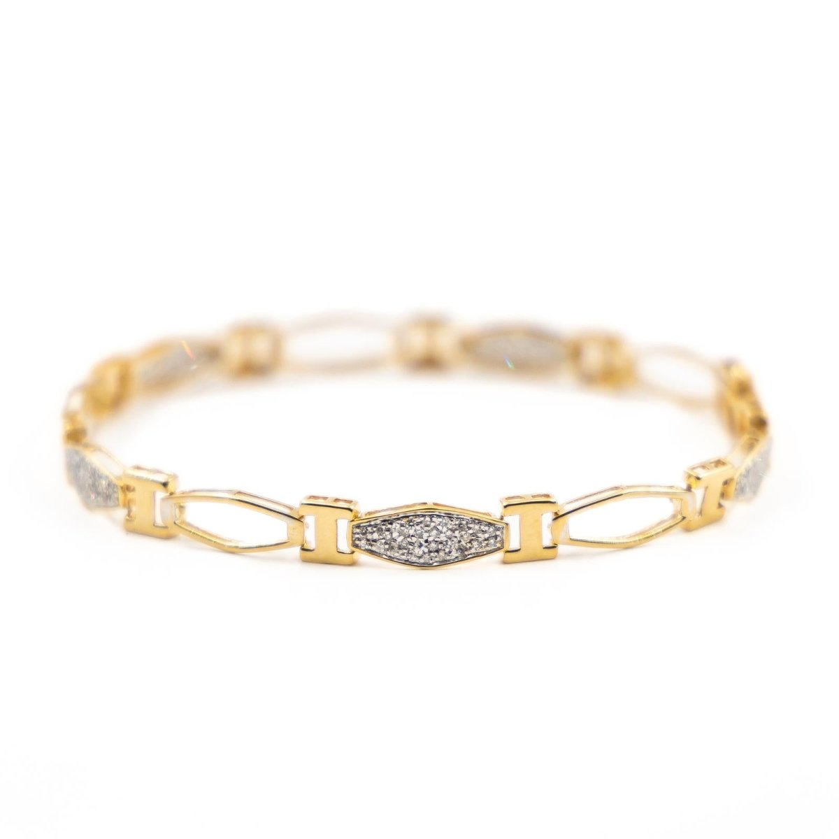 Bracelet Maille alternée or jaune et pavée diamants - Castafiore