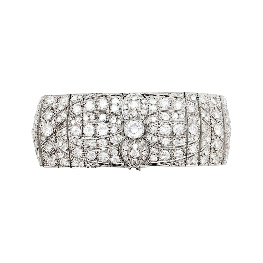 Bracelet Manchette Art Déco en platine et diamants - Castafiore
