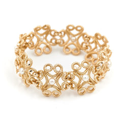 Bracelet Manchette fil torsadé en or jaune et perles - Castafiore