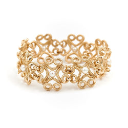Bracelet Manchette fil torsadé en or jaune et perles - Castafiore