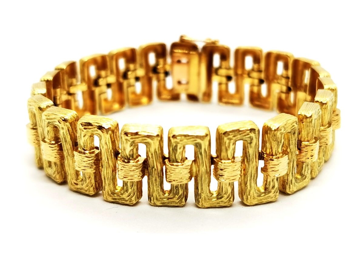 Bracelet Manchette frise grecque en or jaune - Castafiore