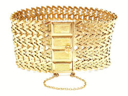 Bracelet Manchette maille tissée en or jaune - Castafiore