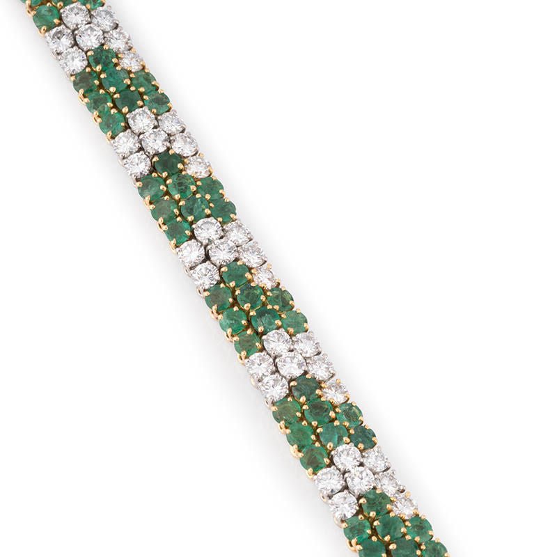 Bracelet Or et Platine, diamants et émeraudes - Castafiore